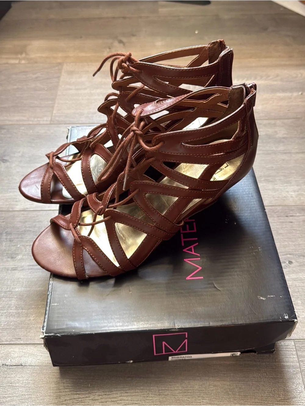 Material Girl Brown Lace-Up Wedge Sandals
